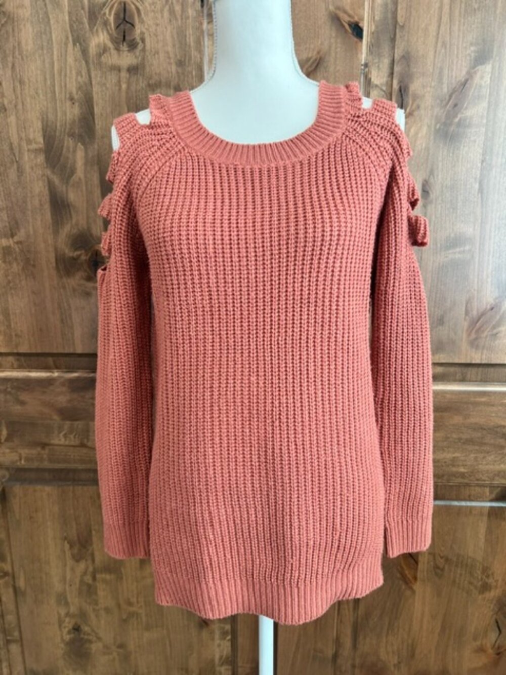 Rusty Coral Cold Shoulder Sweater